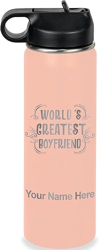 Miniatura 16 de LaserGram Botella de agua personalizada, World's Greatest Boyfriend, acero inoxidable de doble pared aislada al vacío con popote superior, regalo