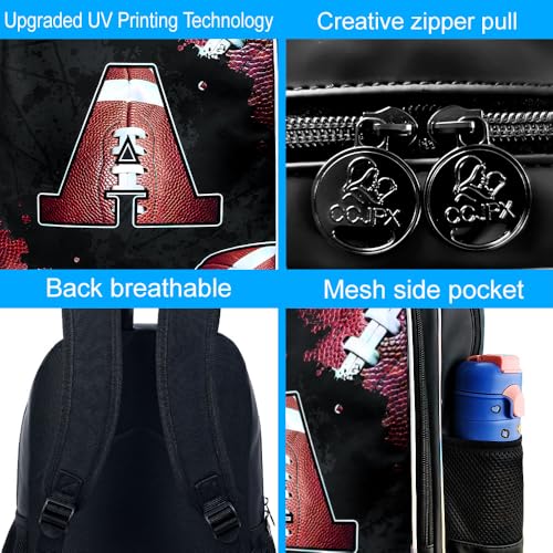 Image of AGSDON 3PCS Rugby Backpack for Boys, 17 inch Kids Bookbag Water Resistant and Lightweight with Lunch Box for Teen