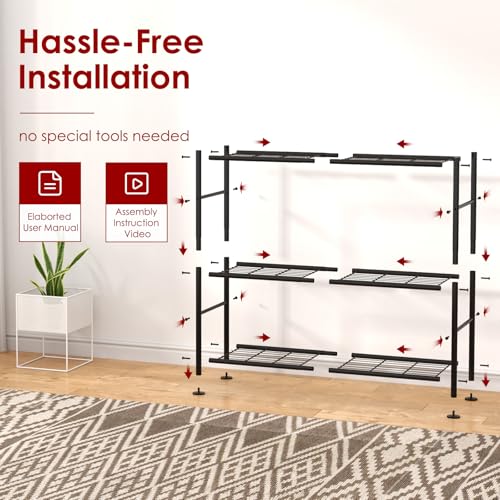 Storage Shelves - 3 Tier Shelf Organizer, Heavy Duty Garage Shelving Unit with Leveling Feet, Stable Metal Shelves Organizer for Pantry, Kitchen and Closet, 33.0" W x 12.6" D x 30.4" H, Black