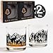 Black Lantern Nature Whiskey Glasses Set of 2 – 11oz Heavy Base Old Fashioned Rocks Glasses – Screen Printed Wildlife & Landscape Designs with Gift Box (Mountain Range)