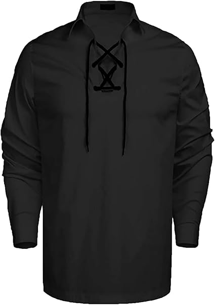 Camicia Uomo In Lino E Cotone Con Lacci - Stile Retr&ograve; E Medievale