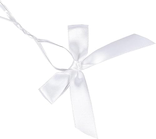 Paquete de 50 lazos blancos para corbata, lazos preatados, lazos de satén de Navidad para bolsas de golosinas, lazos de embalaje para dulces y