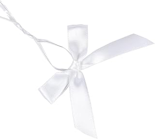 50 Pack White Satin Ribbon Twist Tie Bows for Treat Bags, Gift Bags, Bakery Candy Bags and Package Decorating Ribbon Bow, Bowknot for Gifts