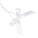 AKLVBL 50 Pack White Satin Ribbon Twist Tie Bows for Treat Bags, Gift Bags, Bakery Candy Bags and Package Decorating Ribbon Bow, Bowknot for Gifts