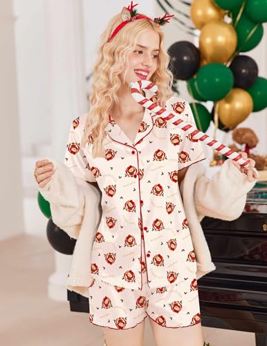 Image of Ekouaer Button Up Pajamas Set for Women Short Sleeve Ribbed Knit Sleepwear 2 Piece Pjs Shorts Set