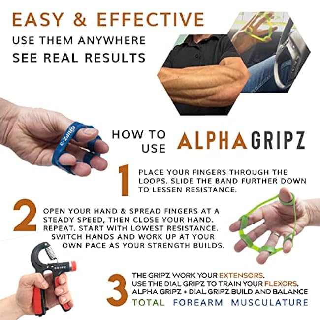 X-TREME ALPHA GRIPZ Set - Strongman Extensor Trainers/Grip Strength Trainer/Complete Forearm Strengthener/Finger Strengthener, Fast Pain Relief from tendonitis, Carpal Tunnel, Arthritis