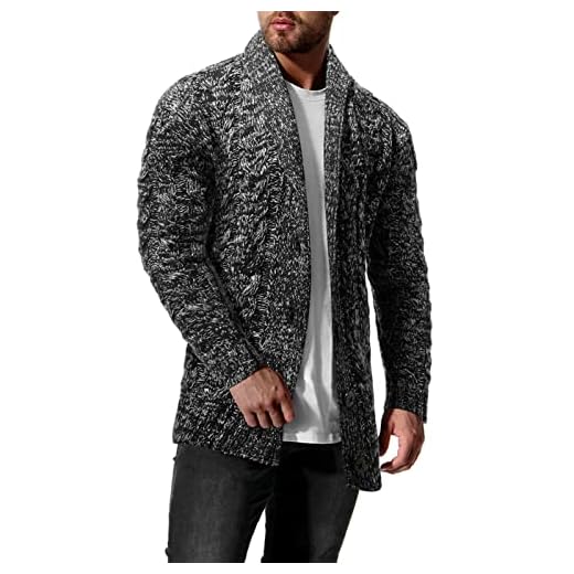 GAOHONGMEI Herr kabelstickad cardigan tröja rockar män långärmad sjal krage pullover vinter varm jumper jackor stickade ytterkläder svart-XL