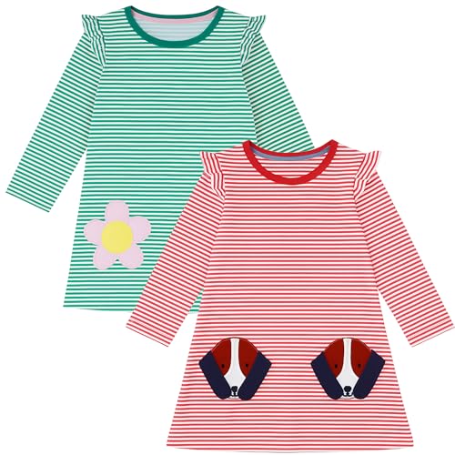 HH Family Girls Long Sleeve Dress 2-Pack: Fall Outfits and Clothes for Toddlers and Kids