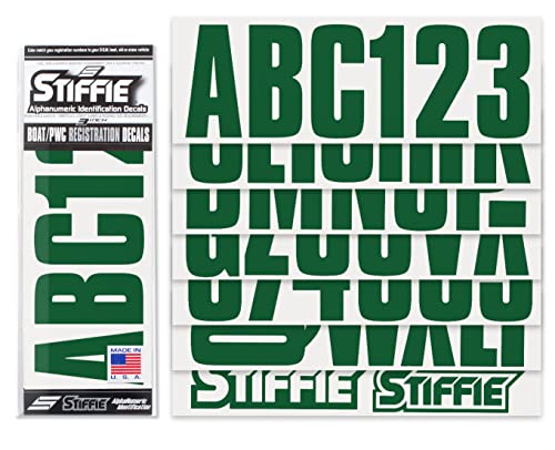 Image of STIFFIE Uniline Racing Green 3 inch Boat & PWC Registration Decals • Numbers Letters Stickers