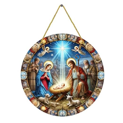 Décorations de crèche de Noël, ornements de crèche de Noël, Décor de porte de fenêtre Jésus et Vierge Marie, Décor d'arbre de noël religieux, décoration de scène de la nativité, ornement de porte d'en