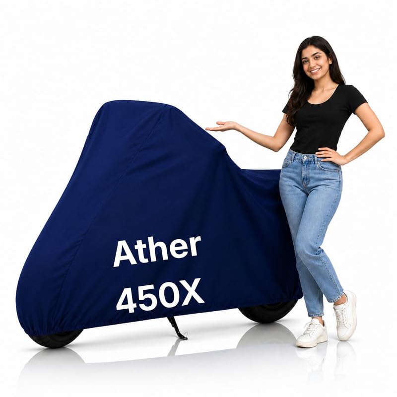 Image of Ultra-Protect Scooty Body Cover for Ather 450X Cover| 100% Waterproof, Dustproof & Scratch Resistant | Heavy Duty Two Wheeler Covers with UV Protection, Heat Resistant | All Weather (Blue)