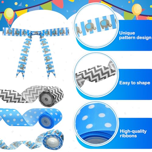 Baby Shower Elephant Diaper Cake Decorations kit,Baby Shower Diaper Cake Supplies for boy,Include Baby Elephant Grosgrain Ribbon,Plush Elephant,Gender Reveal Cards,Raffia (Diapers Not Included) - Thumbnail 3