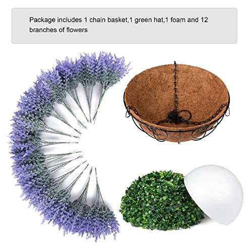 Florisso Artificial Silk Flowers With Hanging Bakset Coconut Lining Baksets, Faux Lavender Flower Plant In Pot For Outdoor Indoor Patio Lawn Garden Courtyard Decoration (Dark Purple) #TOP4