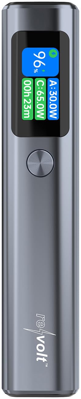 revolt Power Bank USB-C 20000 mAh 130 W con display OLED a colori, PD 100 W, grigio scuro