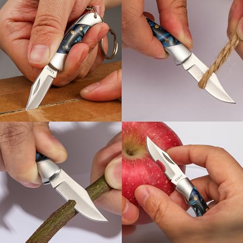 Image of Folding Pocket Knife with 1.5in Stainless Blade and Blue Acrylic Handle, 3.5in Total Length, Compact EDC Gear