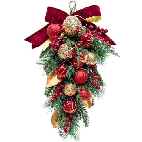 Lnymura Lighted Christmas Teardrop Wreath Xmas Floral Teardrop Swags with