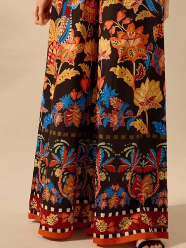 Image of KOTTY Women's Boho Printed Wide-Leg Trousers for Casual and Resort Wear