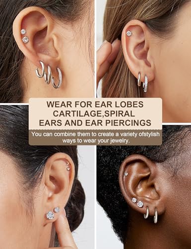11 Pairs Surgical Steel Earrings Sets for Multiple Piercing Lightweight Small Huggie Hoop Earrings CZ Stud Earrings for Women Cartilage Trendy Hypoallergenic free combination（gold/silver/roes)2