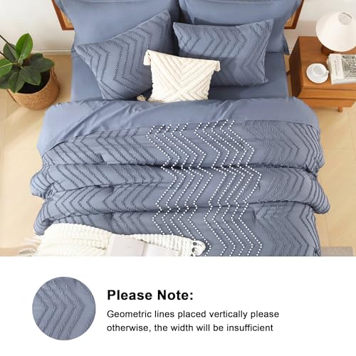 Image of Litanika King Size Comforter Set with Sheets Bluish Grey - 7 Pieces Bed in a Bag King Chevron Tufted Complete Bedding Sets with Comforter, Sheets, Pillowcases & Shams