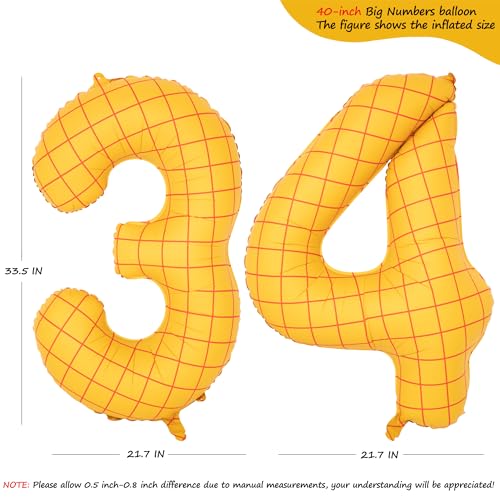 Image of 40 inch Large Number Balloon 34 Toy Inspired Story Yellow Birthday Balloon | Western Rodeo Party Supplies Boy Girl Story Anniversary Kids Birthday Party Cowboy Farm Themed Baby Welcome Decorations