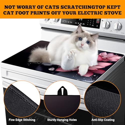 Image of Multi-Design Silicone Stove Cover for Glass /Electric Stoves - 3-in-1 Heat-Resistant Protector Mat, Non-Slip Drying Rack 28 inchx20 inch (Lotus)