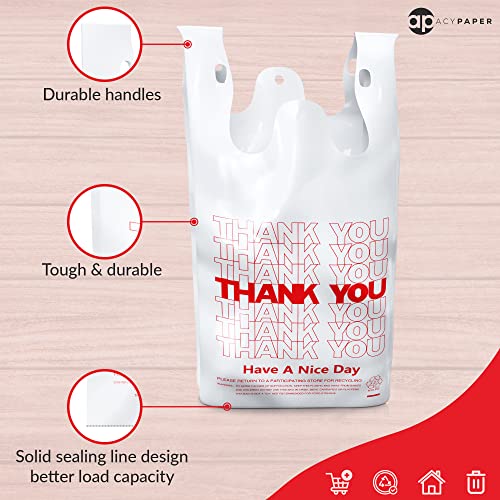 Image of ACYPAPER, Thank You T-Shirt Bags (1000 Count), Plastic - T-Shirt Plastic Bags in Bulk - (11 inch x 6 inch x 21 inch) White /Thank You - Bulk Shopping Bags, Restaurant Bag - 1 /6 Barrel (Pack of 2)