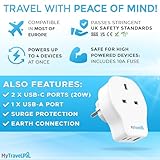 MyTravelPal UK to Europe 20W PD Travel Adapter With USB C | British Safety Standards | Fast Charge UK to European Plug Adapter USB-C | Euro EU Adapter Plug France Spain Portugal Turkey Greece - Image 2
