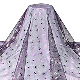 MAYJOYDIY 2 Yards Black Tulle Fabric with Bright Purple Spider, 64.9inches Wide Spider Pattern Hot Stamping Mesh Halloween Witch Hat Lace Fabric for Party Cosplay Handmade Clothing