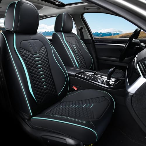 Image of Coverado Leather Seat Covers, Car Seat Covers Full Set, Nappa Leather Seat Covers for Cars, Car Seat Protector Waterproof, Black Car Seat Cover, Universal Seat Cover Fit for Most Cars(Black&Blue)