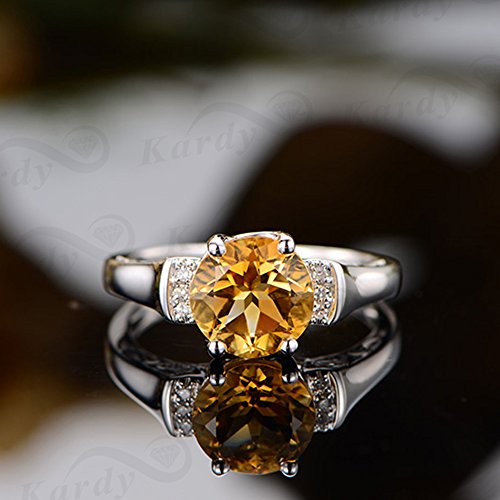 Unique Vintage Genuine Citrine for Women 14K White Gold Natural Diamond Engagement Wedding Ring3