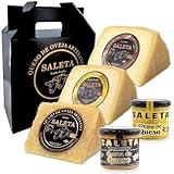 SALETA® Cesta Quesos Gourmet Regalo | Queso Oveja de La Mancha | 3 Cuñas Quesos Curado, Semicurado y Añejo y 2 Tarros Crema de Queso para untar | Surtido de quesos para regalar 'Pack Premium 1Kg'
