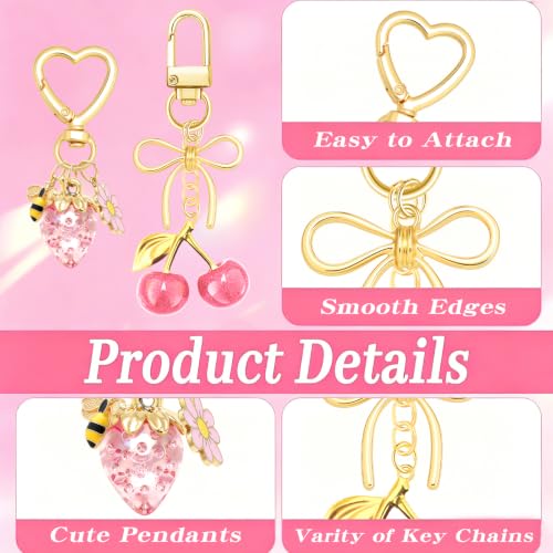 Image of Bag Charms for Handbag Cherry Strawberry Y2K Bow Keychain Cute Purse Charms Accessories for Women Tote Bag Fruit Charm