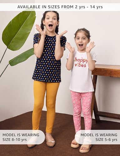 Image of Amazon Brand - Symbol Girl's Cotton Ribbed Stretchable Leggings | Ankle Length | Aged 2-14 Years