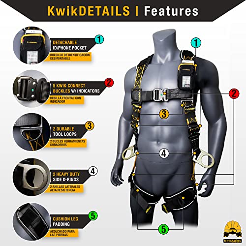 Image of KwikSafety - Fall Protection Safety Harness - Construction & Roofing Fall Arrest Safety Harnesses - ANSI OSHA Compliant