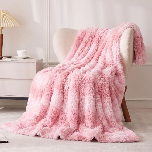 BEDSURE Kuscheldecke Flauschige Kunstfelldecke - Tie Dye Rosa, 130x150 cm | Winter Sofadecke, Dicke Felldecke, Weich Tagesdecke, Elegant Wohndecke für Couch, Überwurf Für Bett, Geschenk für Frauen
