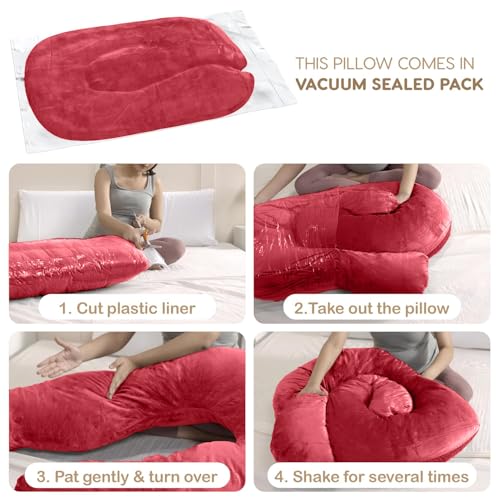 Image of G-Shaped Sleeping Pregnancy Pillow| Removable Velvet Covers| PregnoCare Fibres| Baby Shower Gift, Maternity, Nursing| Full Body Soft-Support Bump, Head, Back, Shoulder, Hips, Legs and Belly (Red)