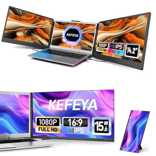 Image of KEFEYA 14.2 inch Triple Screen Extender & 15.6 inch Dual Screen Extender, Portable Monitor for Laptop, Plug and Play Monitor Extender for 13 inch-17 inch Laptops, Compatible with MAC, Windows, Android, Linux, Chrome