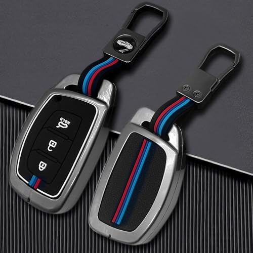 Image of KMH Metal Shell Soft Silicone Key Cover Compatible with Hyundai Creta, Grand i10, i20, NIOS Asta, Venue, Aura, Elantra Smart keycover with Keychain 3 Button Key Shell Case Holder Protector (Metallic)
