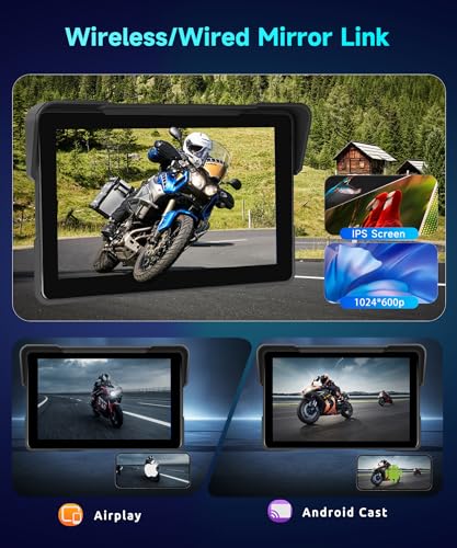 HD IPS Touch Screen Portable Wireless Apple Carplay Screen for Motorcycle&Wireless Android Auto GPS Navigation for Motorcycle,Car Play with Dual Bluetooth Waterproof,Siri,7Inch for Motorbike METEESER