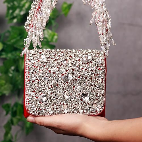 Image of THE TAN CLAN Kavya Beige Flap Over Bag Clutch Purses Luxury Evening Handbags with Handle