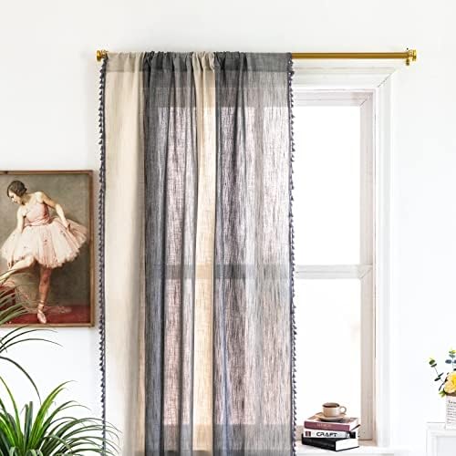 Deeprove Boho Curtains 84 Inches Long, Bohemian Window Treatment Patchwork Drape Handmade Tassels, Rod Pocket Farmhouse Shabby Chic Bedroom Decor 1 Panel 55" W x 84" L, Mixed Stripes Beige Cream Grey