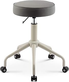 Rolling Stools Stool on Wheels Hair Salon Rotating Work Stool, Round Leather Seat Hydraulic Height Adjustable Rolling Swivel Stools with Wheels, for Facial Massage (Gray) The New