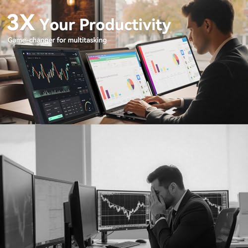 Image of LXU 16 inch 1200P Laptop Screen Extender Monitor Portable | Detachable Triple Extended Monitor, Plug n Play for 12~16.5 inch Laptops, Black, S9G