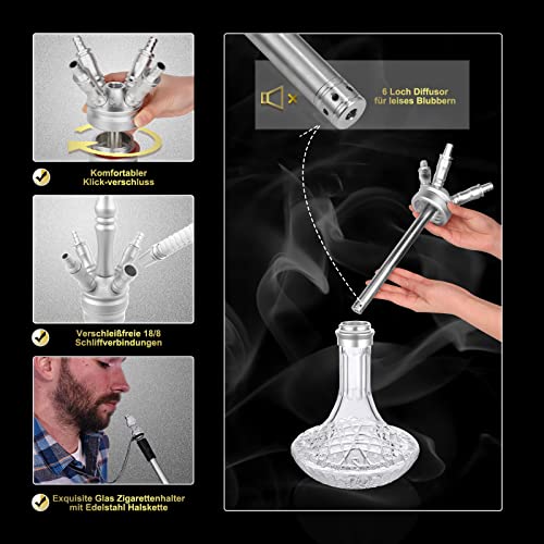 RYOSEE 93cm Shisha-Set, 4 Schläuche und Griffe, Alu-Rauchrohr, ausgestattet mit Ölsammler, Glas-Zigarettenspitze, Einweg… – Bild 5