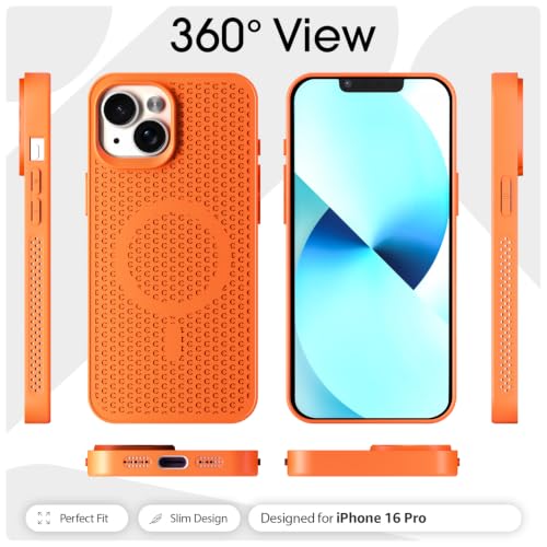 Image of Pikkme Back Cover for iPhone 13 / iPhone 14 | Honeycomb Cooling Design | Silicone Heat Dissipation | Mag-Safe Compatible | Shockproof Camera Protection Bumper Case (Orange)
