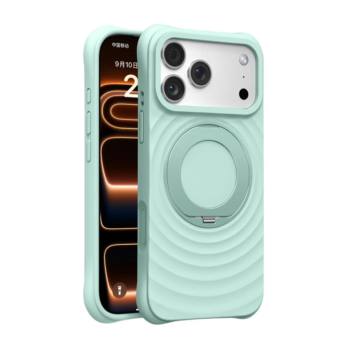 Funda magnética para iPhone Air con Anillo de Soporte Giratorio, Cubierta de Silicona Suave con Textura Ondulada (para iPhone Air/Verde)