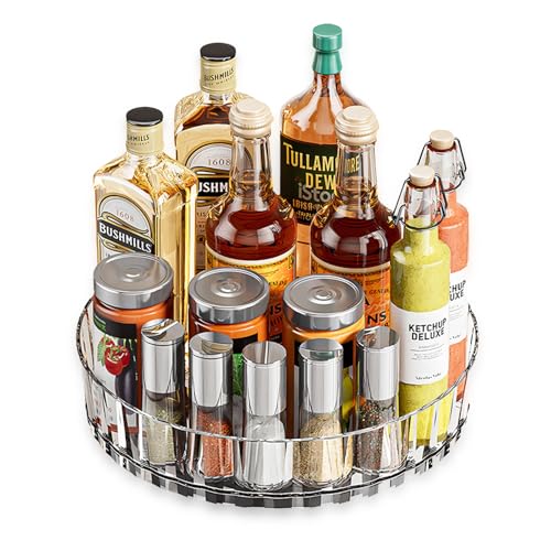 SNSYGN Organizer per piatti rotanti, trasparente, per frigorifero, spezie, girevole a 360°, organizzatore per spezie, girevole, per cucina, frigorifero, cosmetici, spezie