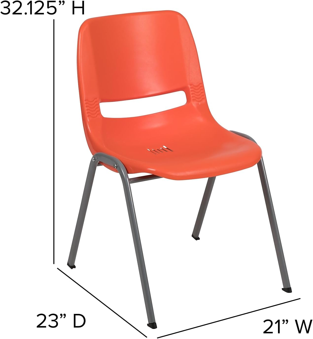 Flash Furniture HERCULES Series 5 Pack 880 lb. Capacity Orange Ergonomic Shell Stack Chair with Gray Frame
