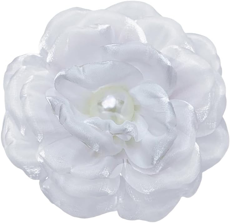 Lady Camellia Flower Brooch Pin for Women Girls Elegant Fabric Shell Pearl Hat and Hair Clips Brooches Lapel Pins Cocktail Tea Party Costume Dress Accessories Wedding Holiday Jewelry Gift