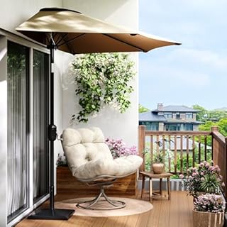 Garvee Patio Umbrella 9FT - Half Umbrella Outdoor with Smooth Crank Lift, Outdoor Shade Canopy for Patio, Backyard, Garden, Deck, Balcony -Tan